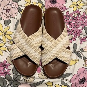 Rothy's Cream and Brown Woven Sandals